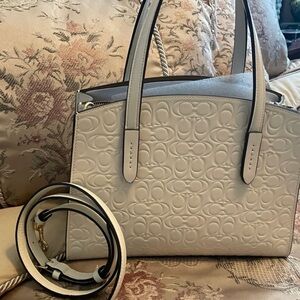 Coach Charlie Carryall 28 Signature embossed Chalk Satchel